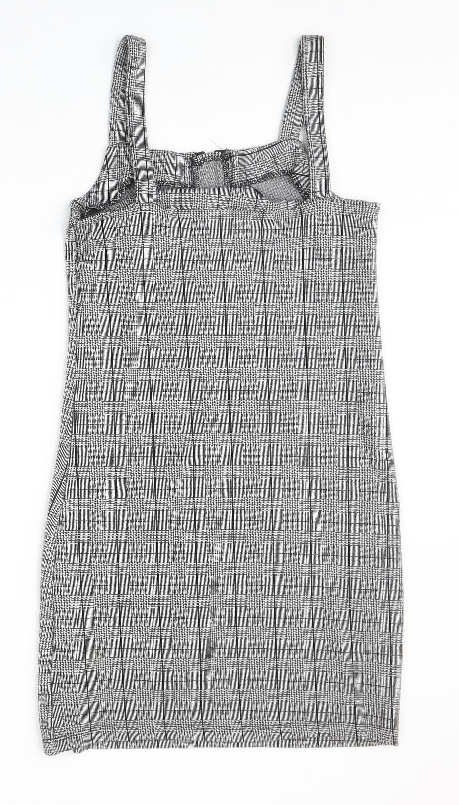New Look Girls Grey Plaid Polyester Pinafore/Dungaree Dress Size 14-15 Years Square Neck Zip