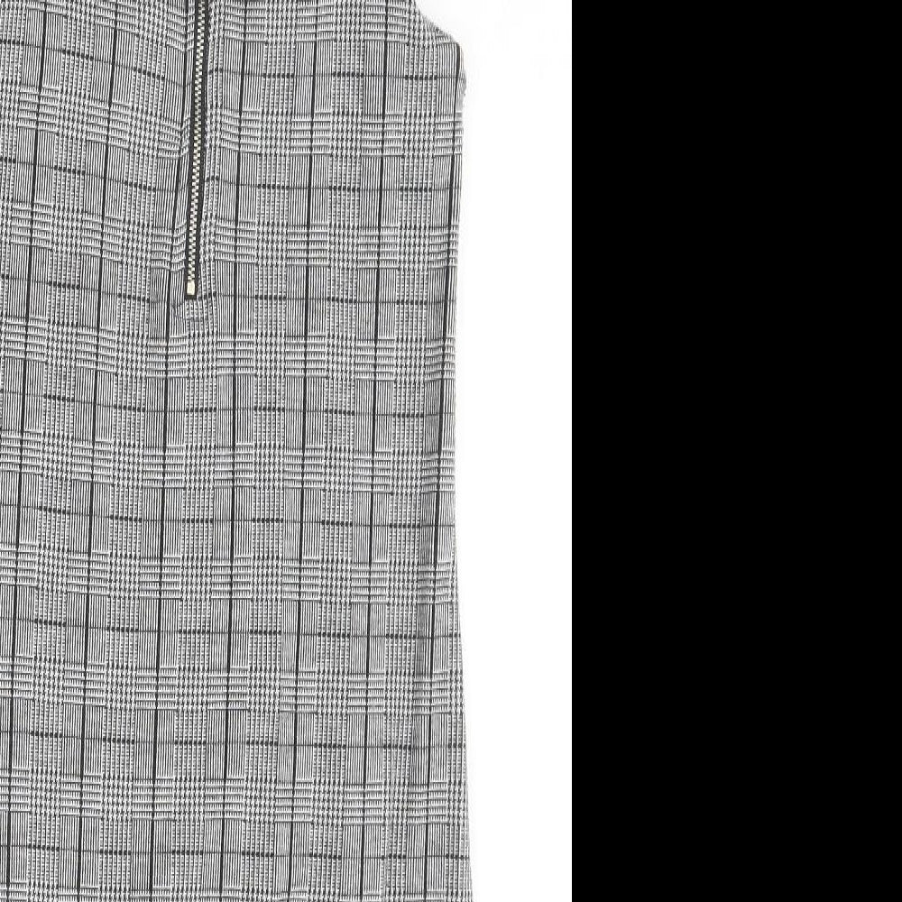 New Look Girls Grey Plaid Polyester Pinafore/Dungaree Dress Size 14-15 Years Square Neck Zip