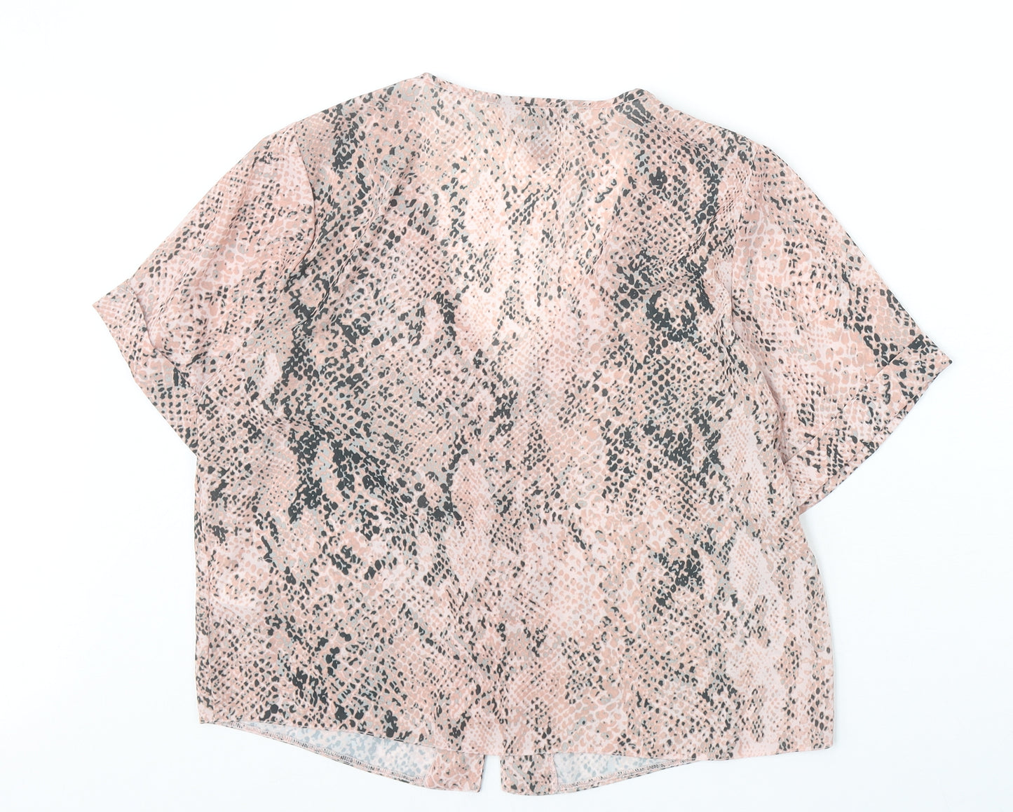 New Look Womens Pink Animal Print Polyester Cropped Blouse Size 12 V-Neck - Snake Skin Print