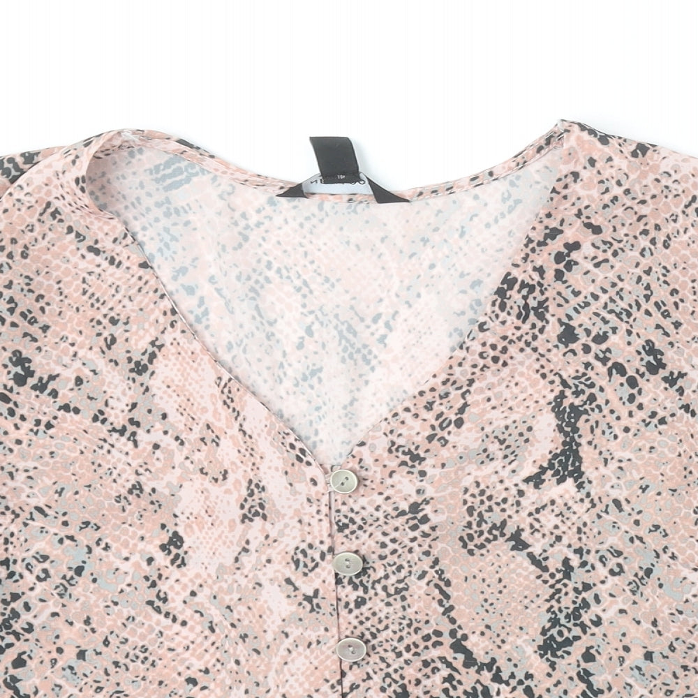 New Look Womens Pink Animal Print Polyester Cropped Blouse Size 12 V-Neck - Snake Skin Print
