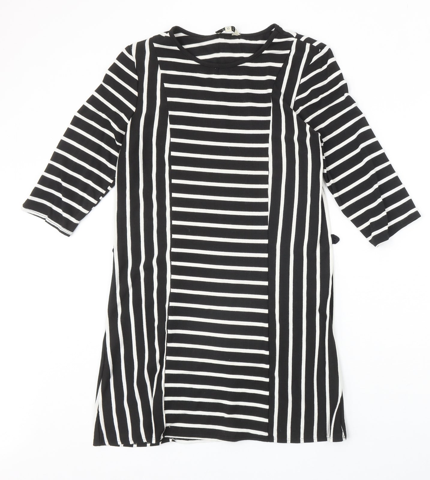 Papaya Womens Black Striped Polyester Shift Size 10 Scoop Neck Pullover