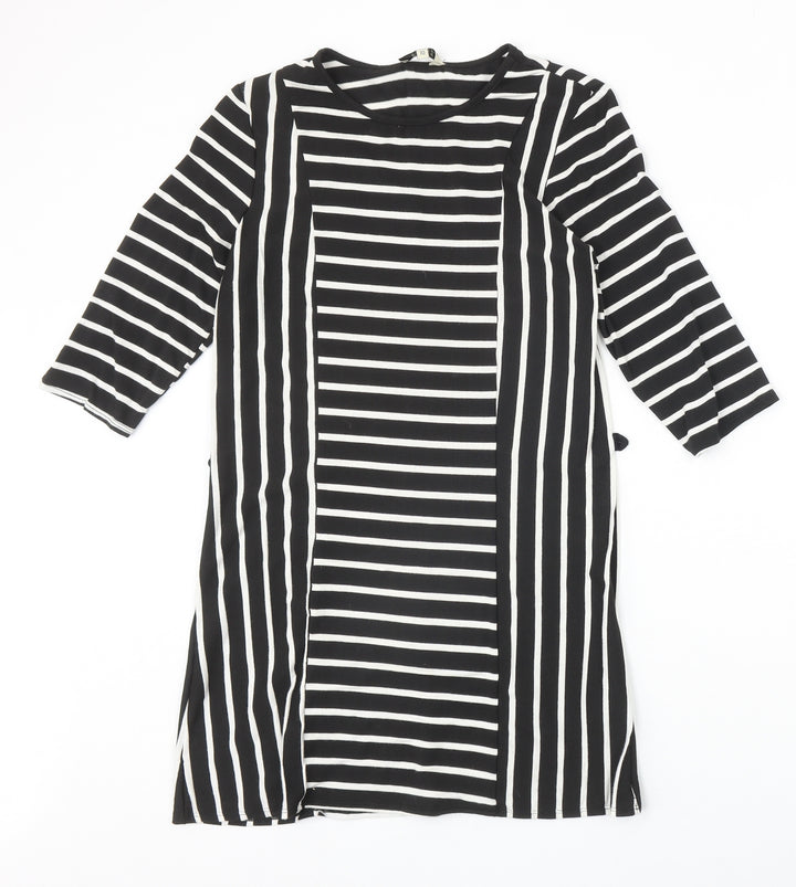 Papaya Womens Black Striped Polyester Shift Size 10 Scoop Neck Pullover