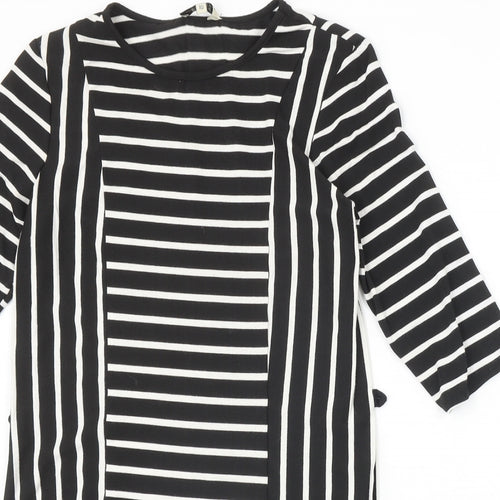 Papaya Womens Black Striped Polyester Shift Size 10 Scoop Neck Pullover