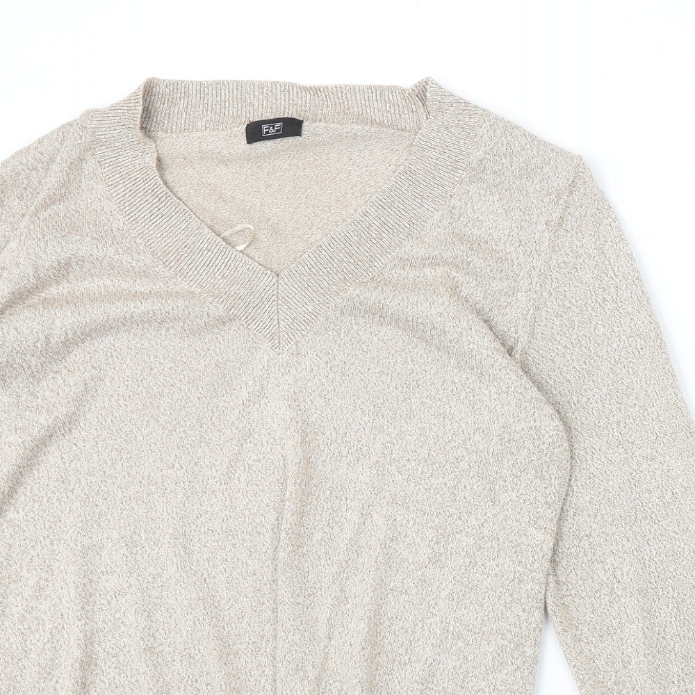 F&F Womens Beige V-Neck Viscose Pullover Jumper Size 12