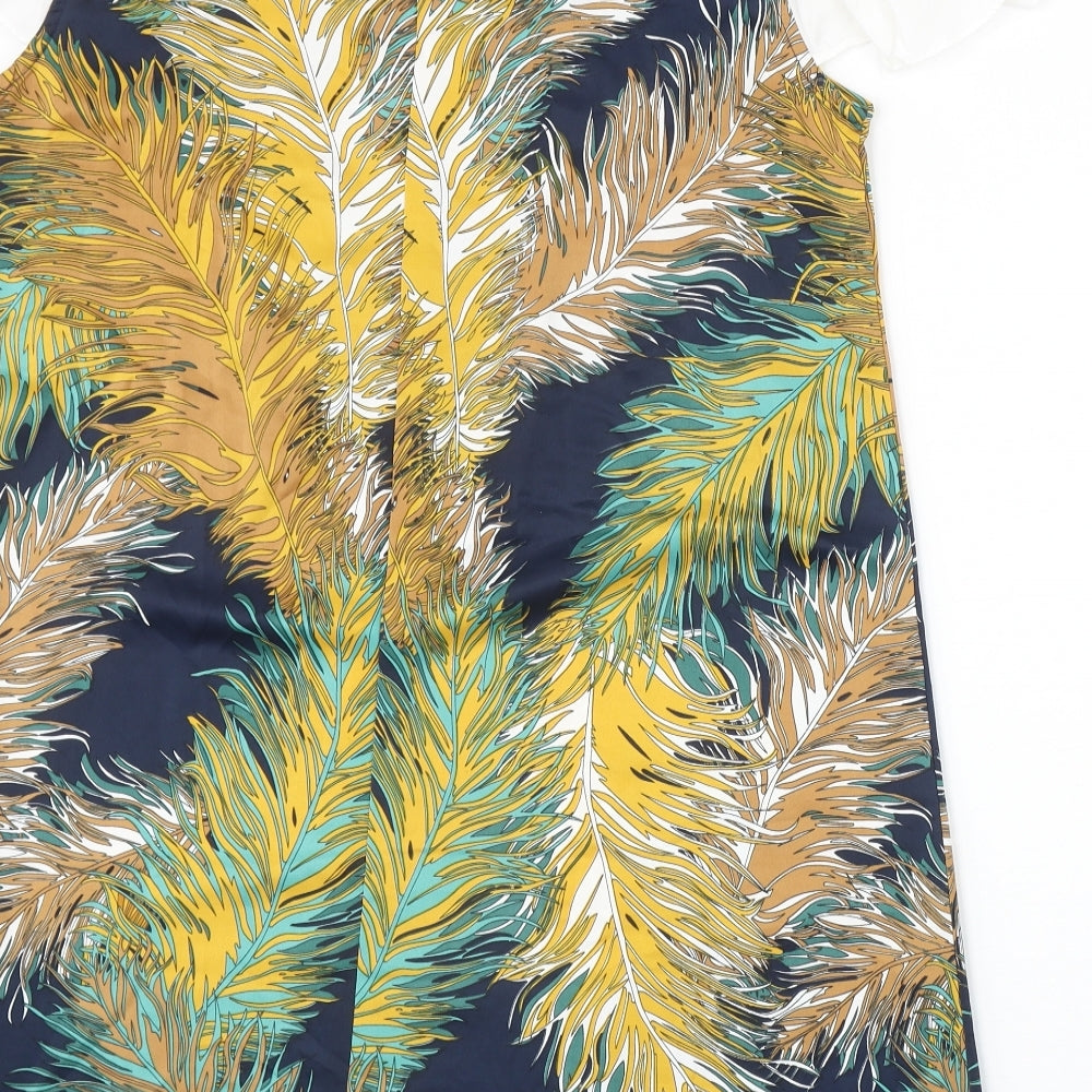 Buti Womens Multicoloured Geometric Polyester Shift Size L Scoop Neck Button - Feather Cold Shoulder