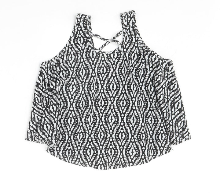Young Dimension Girls Beige Geometric Polyester Basic Blouse Size 8-9 Years Scoop Neck Pullover - Cold Shoulder