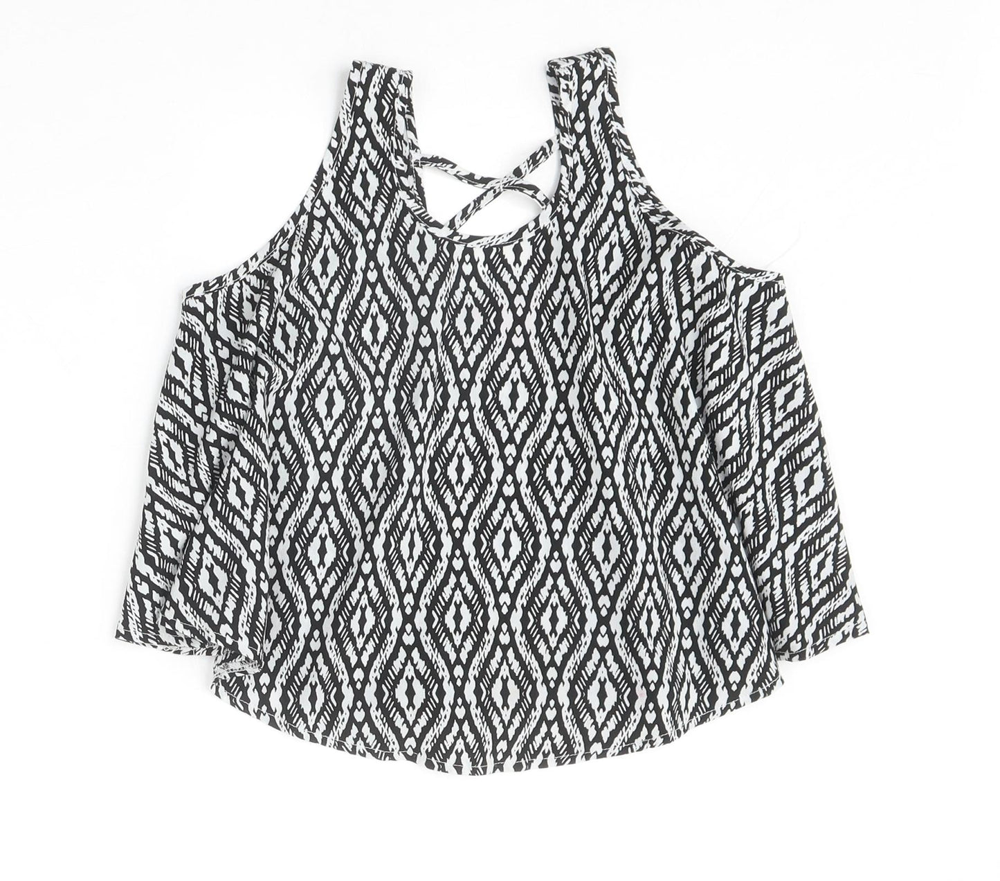 Young Dimension Girls Beige Geometric Polyester Basic Blouse Size 8-9 Years Scoop Neck Pullover - Cold Shoulder