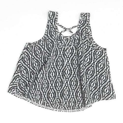 Young Dimension Girls Beige Geometric Polyester Basic Blouse Size 8-9 Years Scoop Neck Pullover - Cold Shoulder