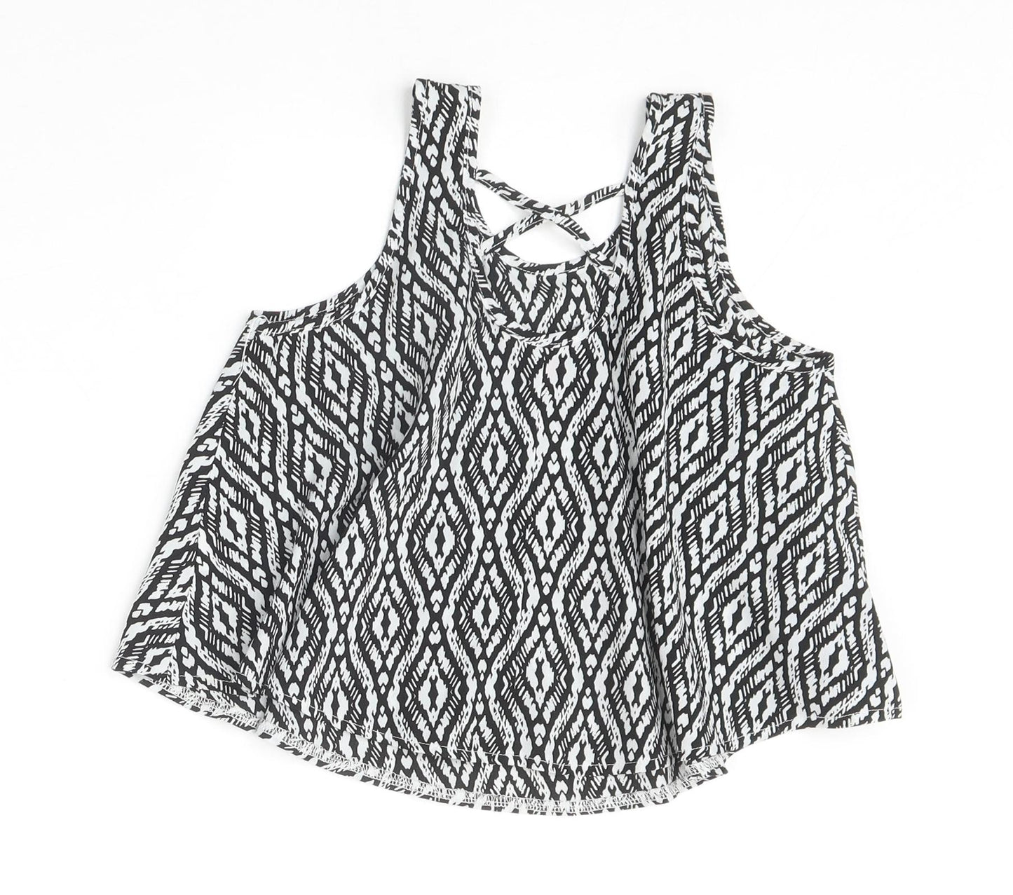 Young Dimension Girls Beige Geometric Polyester Basic Blouse Size 8-9 Years Scoop Neck Pullover - Cold Shoulder
