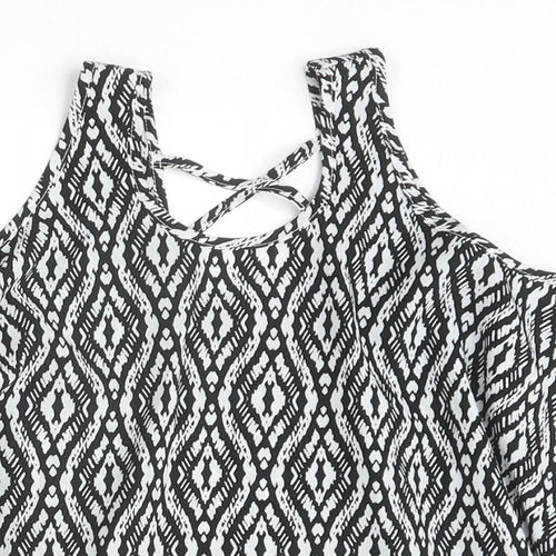 Young Dimension Girls Beige Geometric Polyester Basic Blouse Size 8-9 Years Scoop Neck Pullover - Cold Shoulder