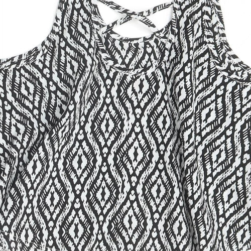 Young Dimension Girls Beige Geometric Polyester Basic Blouse Size 8-9 Years Scoop Neck Pullover - Cold Shoulder