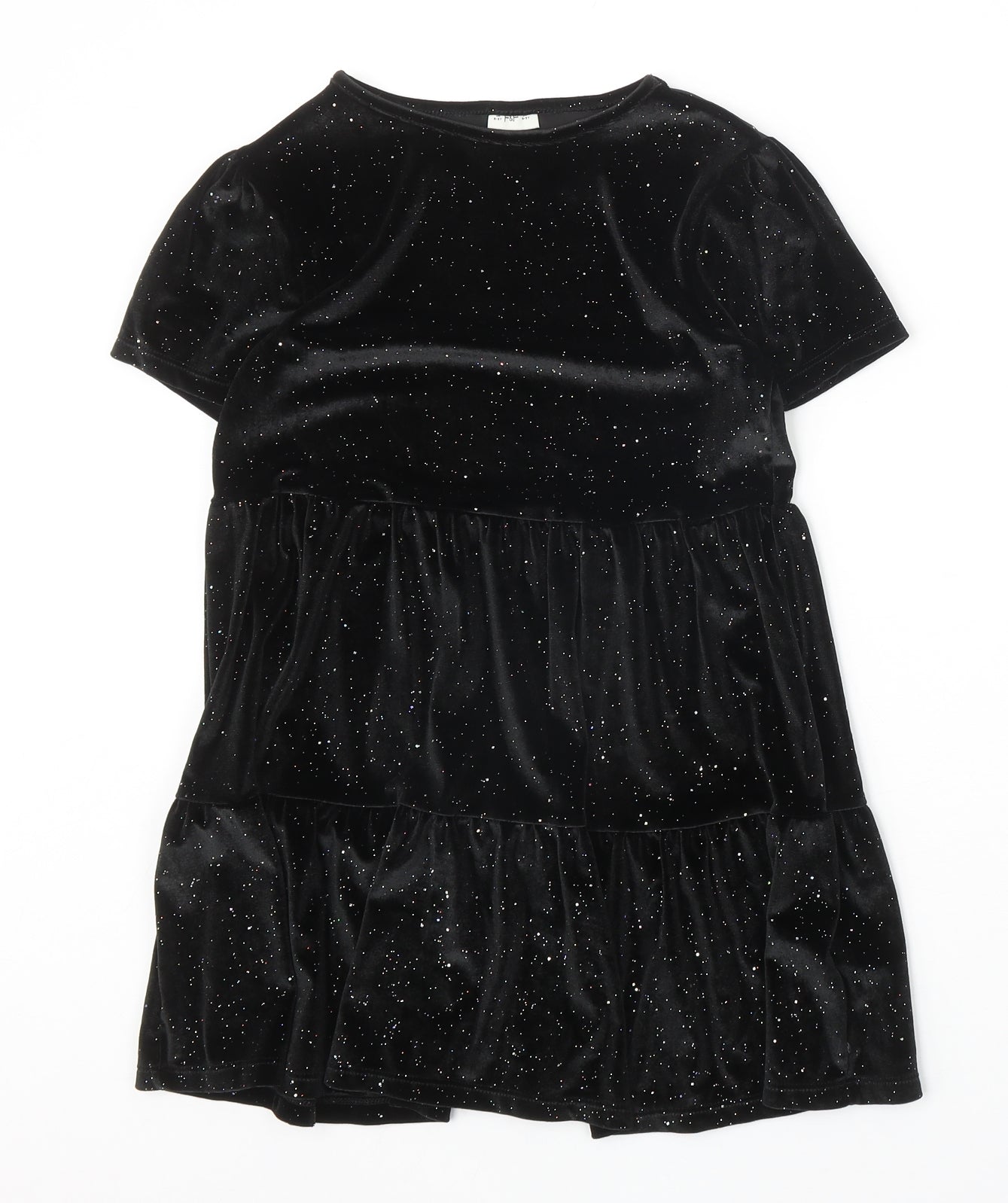 F&F Girls Black Polyester Skater Dress Size 8-9 Years Round Neck Pullover