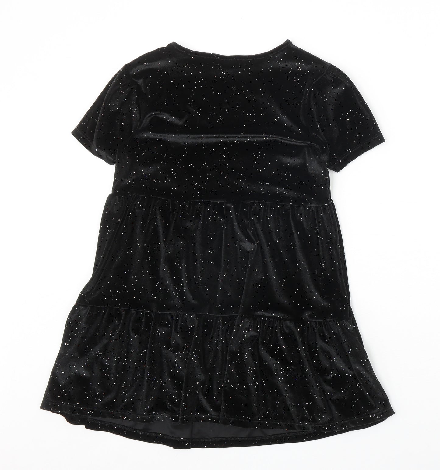 F&F Girls Black Polyester Skater Dress Size 8-9 Years Round Neck Pullover