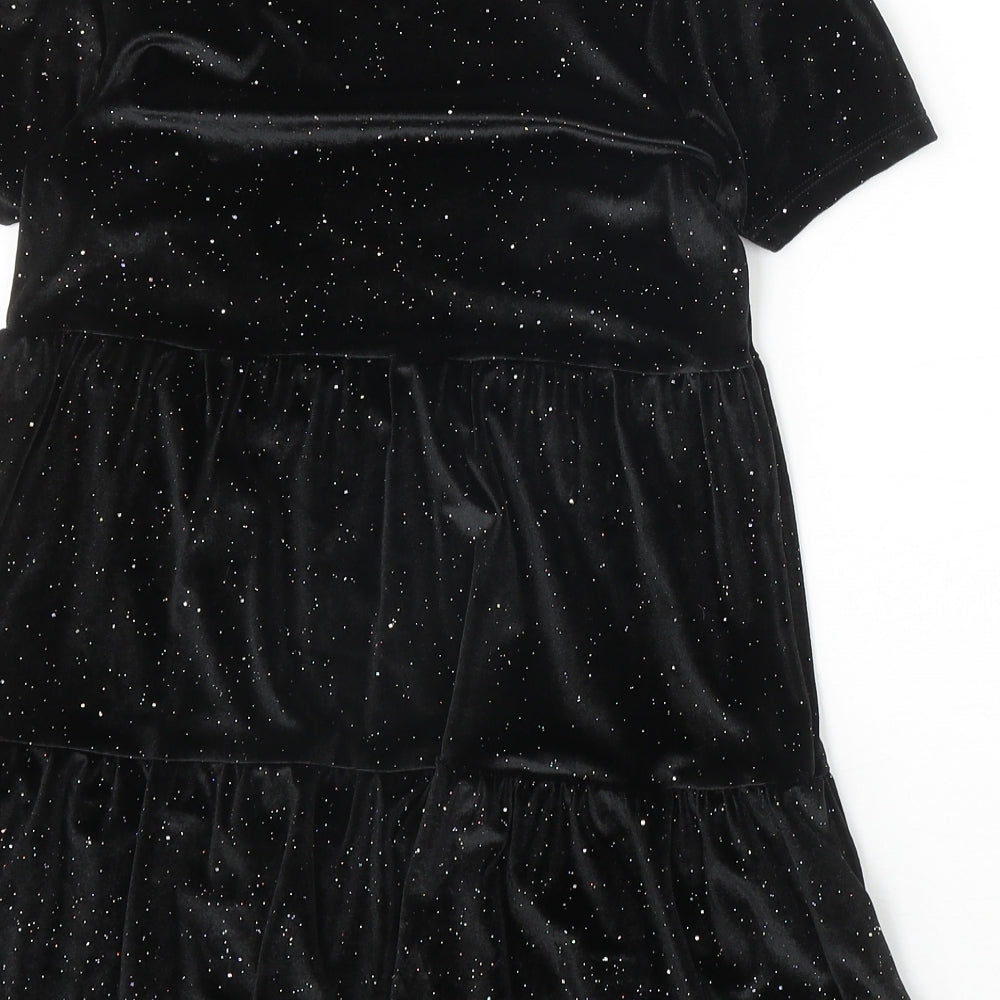 F&F Girls Black Polyester Skater Dress Size 8-9 Years Round Neck Pullover