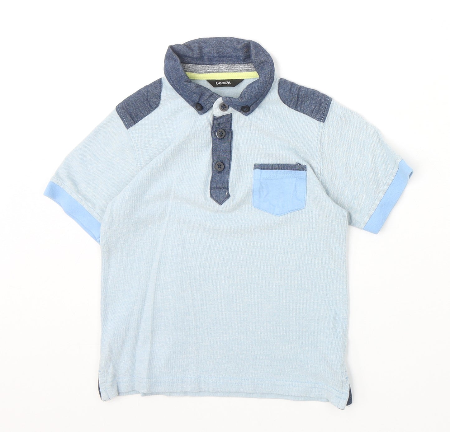 George Boys Blue 100% Cotton Basic Polo Size 4-5 Years Collared Button