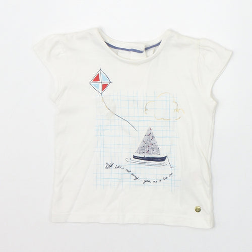 Marks and Spencer Girls Ivory 100% Cotton Pullover T-Shirt Size 3-6 Months Round Neck Button - Boat