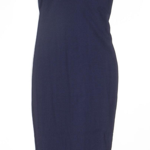 PRETTYLITTLETHING Womens Blue Polyester Bodycon Size 4 V-Neck Pullover - Ribbed