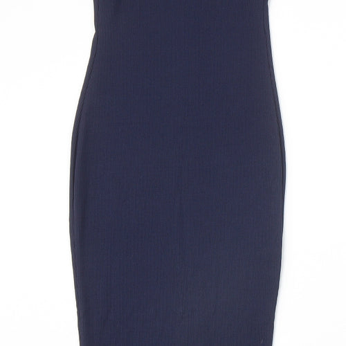 PRETTYLITTLETHING Womens Blue Polyester Bodycon Size 4 V-Neck Pullover - Ribbed
