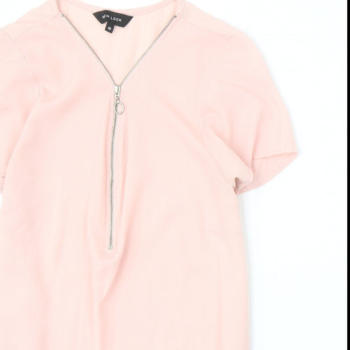 New Look Womens Pink Polyester Tunic Blouse Size 10 V-Neck