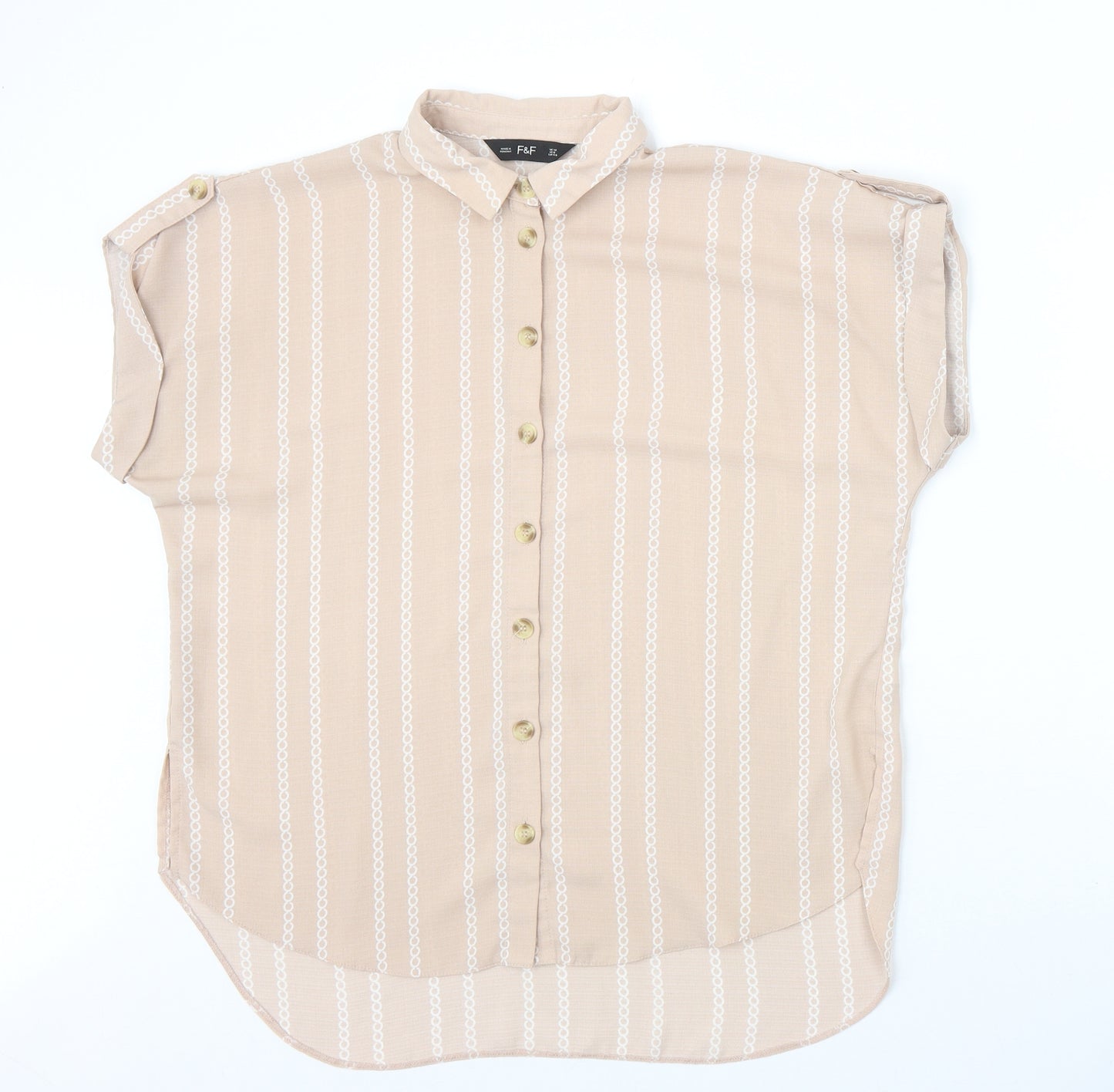 F&F Womens Pink Striped Polyester Basic Button-Up Size 12 Collared