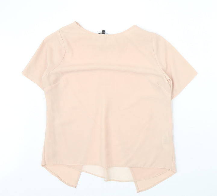 New Look Womens Pink Polyester Basic Blouse Size 10 Round Neck