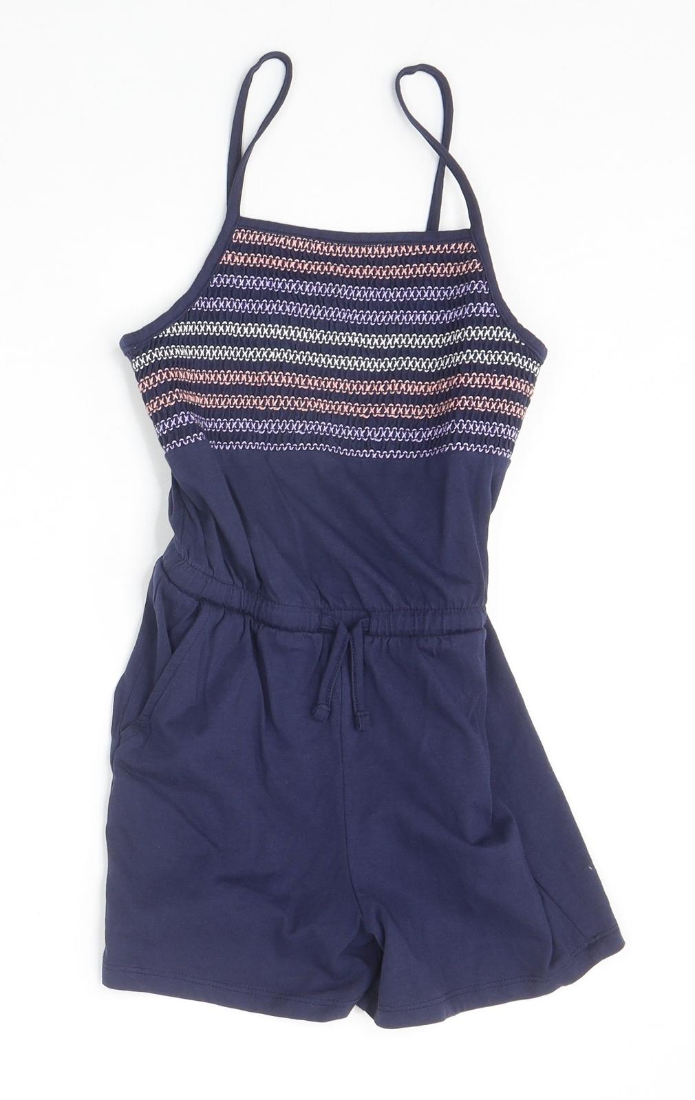 Nutmeg Girls Blue 100% Cotton Playsuit One-Piece Size 7-8 Years Pullover
