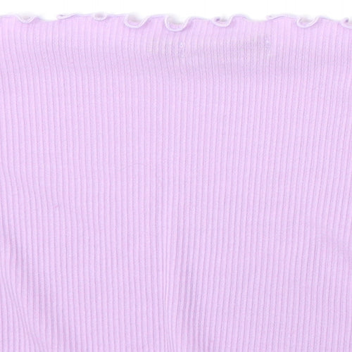PRETTYLITTLETHING Womens Purple Polyester Cropped T-Shirt Size 6 Off the Shoulder - Lettuce Hem