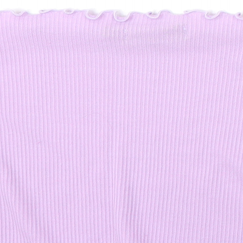 PRETTYLITTLETHING Womens Purple Polyester Cropped T-Shirt Size 6 Off the Shoulder - Lettuce Hem