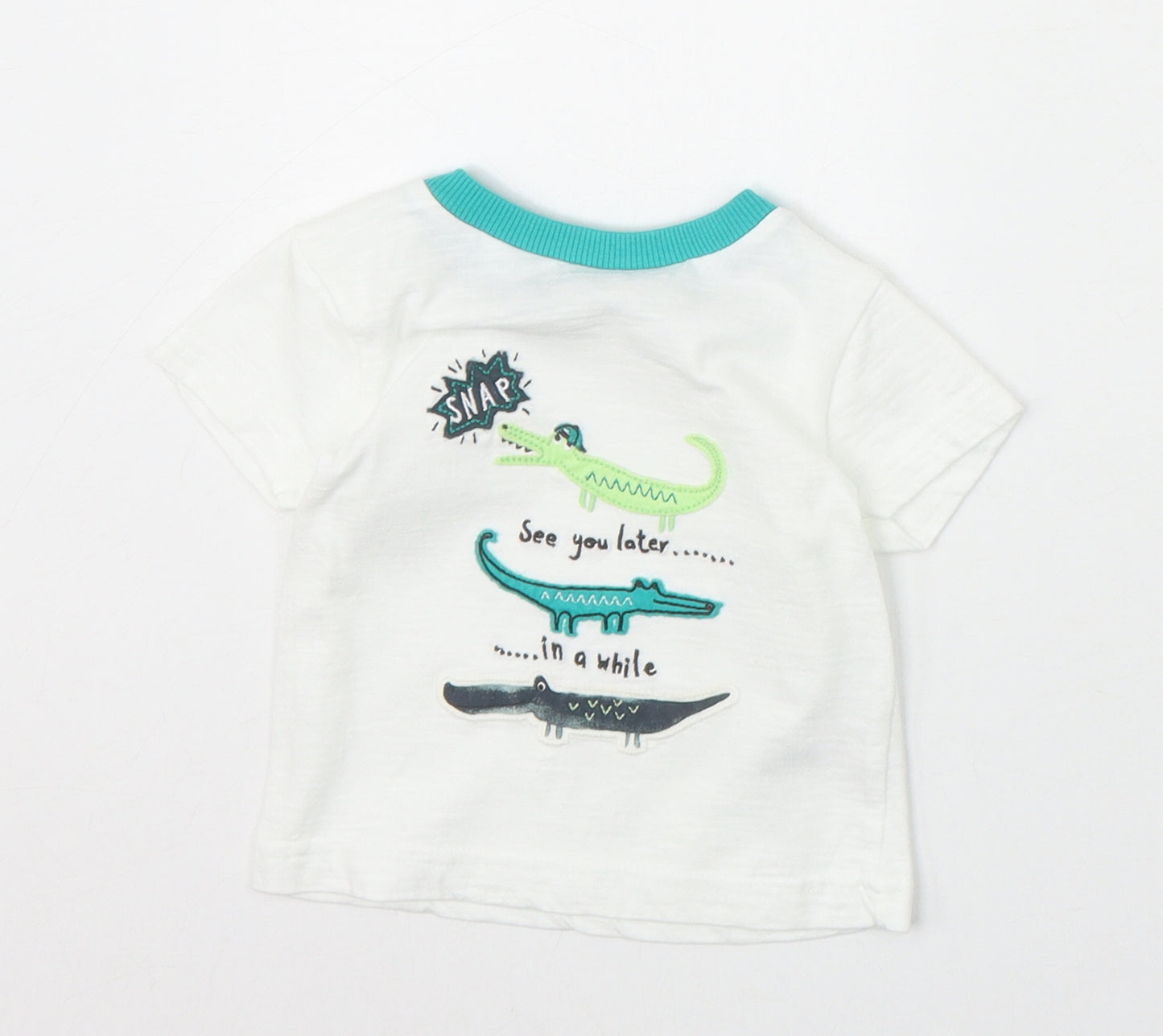 Nutmeg Boys White 100% Cotton Pullover T-Shirt Size 6-9 Months Boat Neck Pullover - Alligator