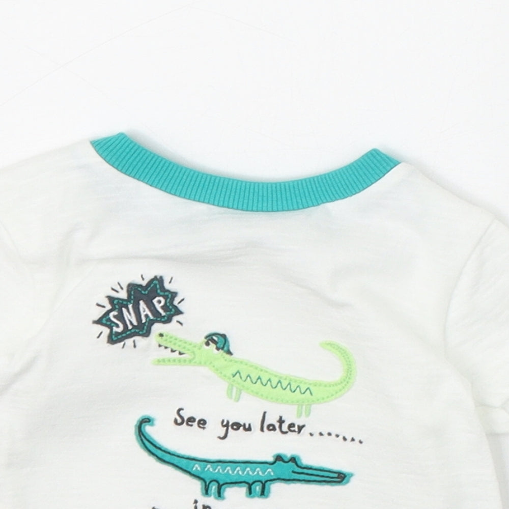 Nutmeg Boys White 100% Cotton Pullover T-Shirt Size 6-9 Months Boat Neck Pullover - Alligator
