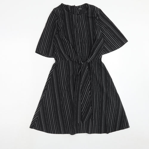 Papaya Womens Black Striped Polyester Fit & Flare Size 8 Boat Neck Zip