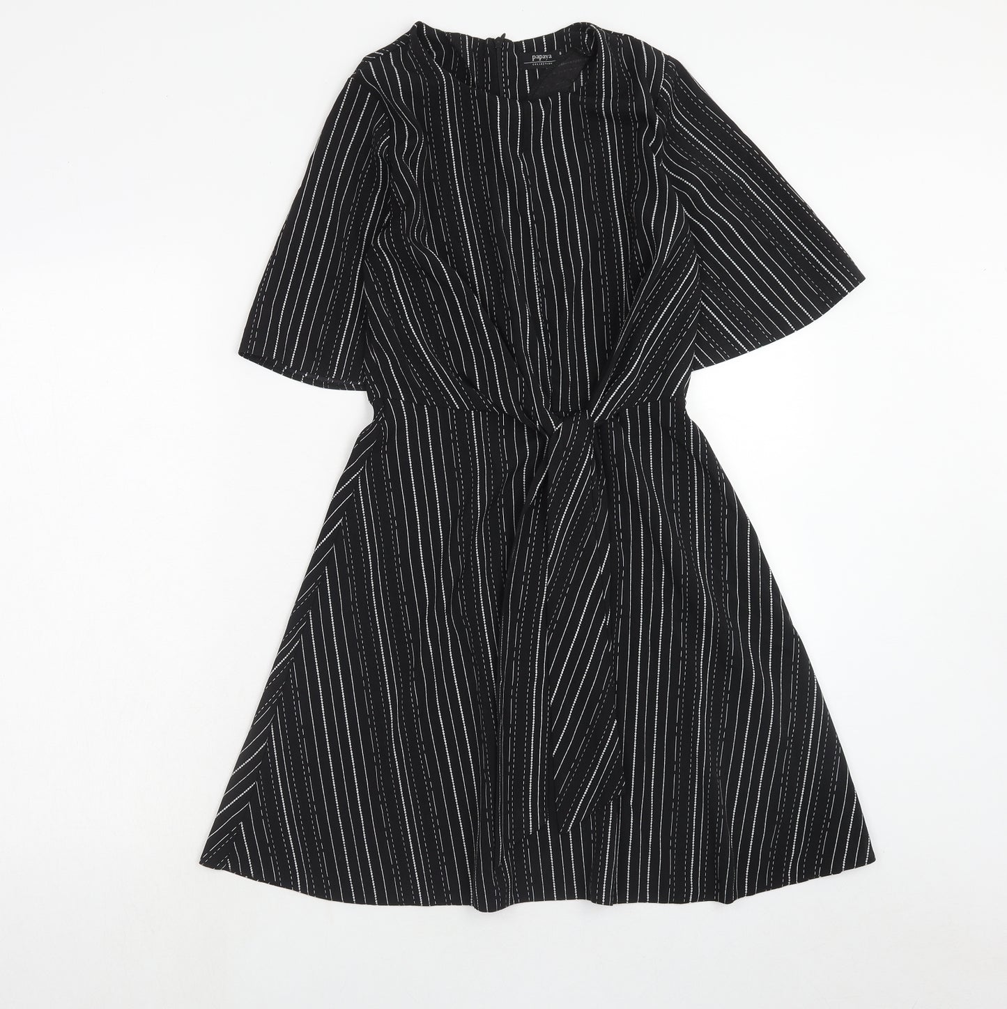 Papaya Womens Black Striped Polyester Fit & Flare Size 8 Boat Neck Zip