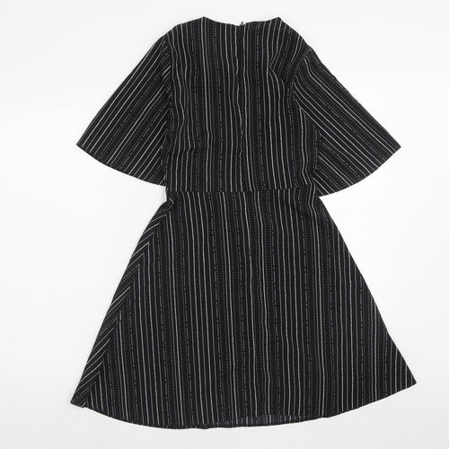 Papaya Womens Black Striped Polyester Fit & Flare Size 8 Boat Neck Zip