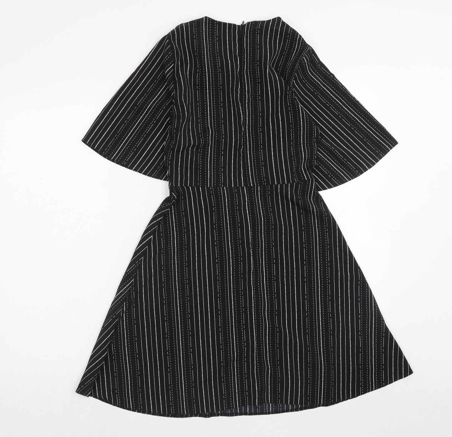 Papaya Womens Black Striped Polyester Fit & Flare Size 8 Boat Neck Zip