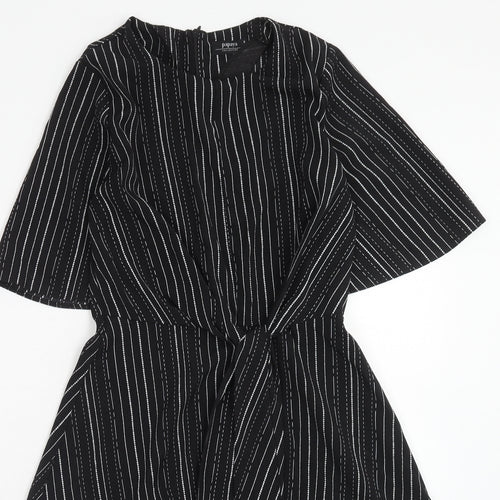 Papaya Womens Black Striped Polyester Fit & Flare Size 8 Boat Neck Zip