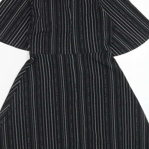Papaya Womens Black Striped Polyester Fit & Flare Size 8 Boat Neck Zip