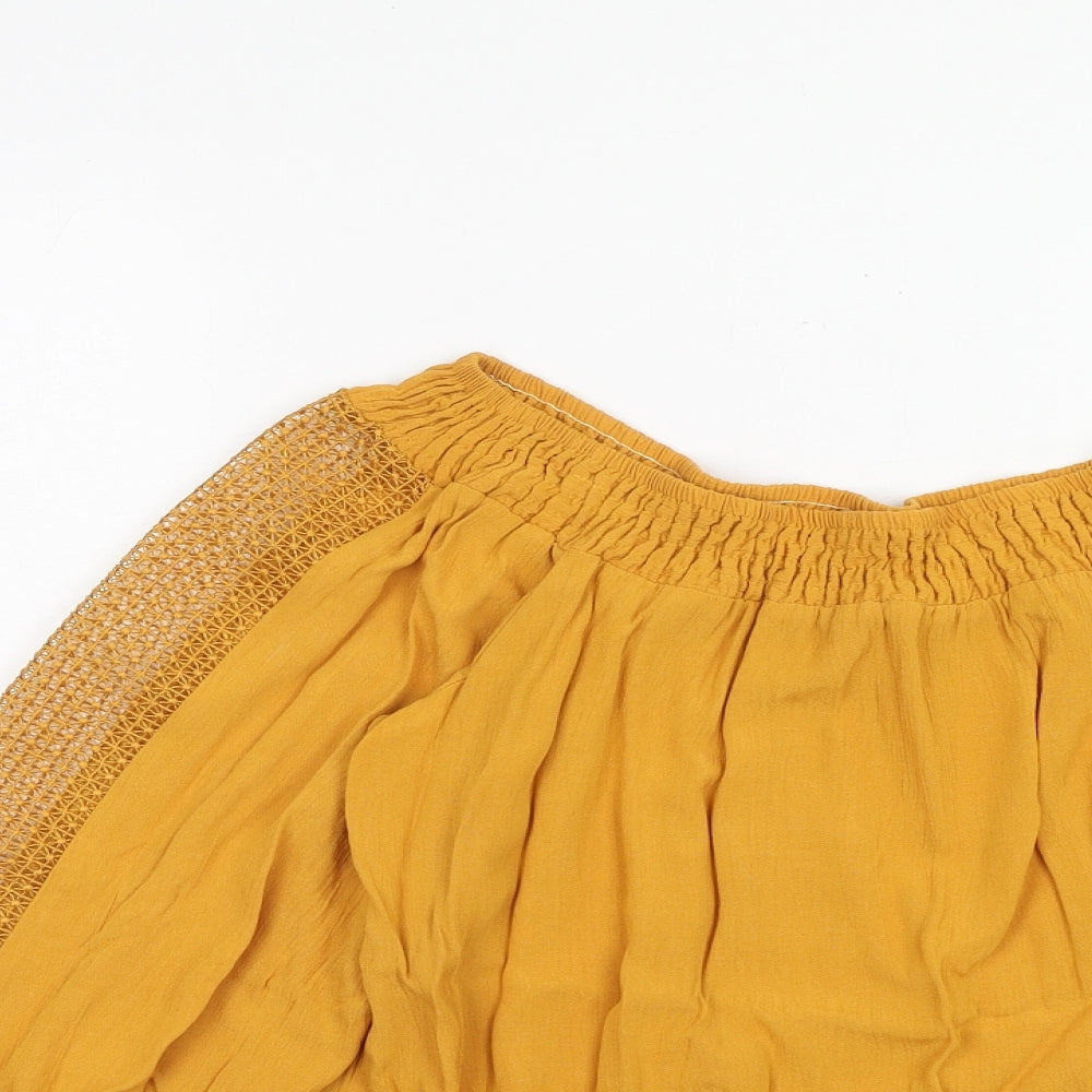 F&F Womens Yellow Viscose Basic Blouse Size 12 Off the Shoulder - Lace Sleeve Detail Bardot