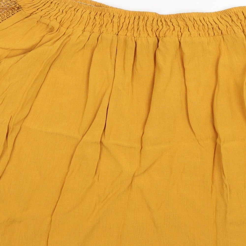 F&F Womens Yellow Viscose Basic Blouse Size 12 Off the Shoulder - Lace Sleeve Detail Bardot