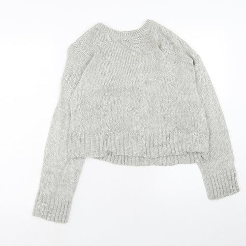 New Look Womens Grey Round Neck Acrylic Pullover Jumper Size S