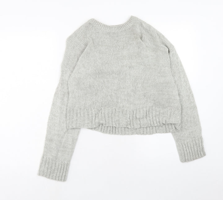 New Look Womens Grey Round Neck Acrylic Pullover Jumper Size S