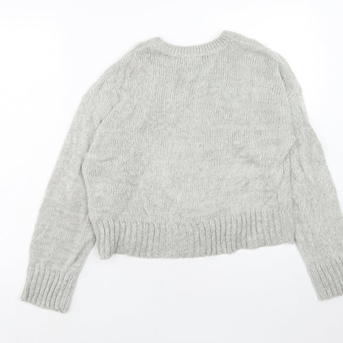 New Look Womens Grey Round Neck Acrylic Pullover Jumper Size S