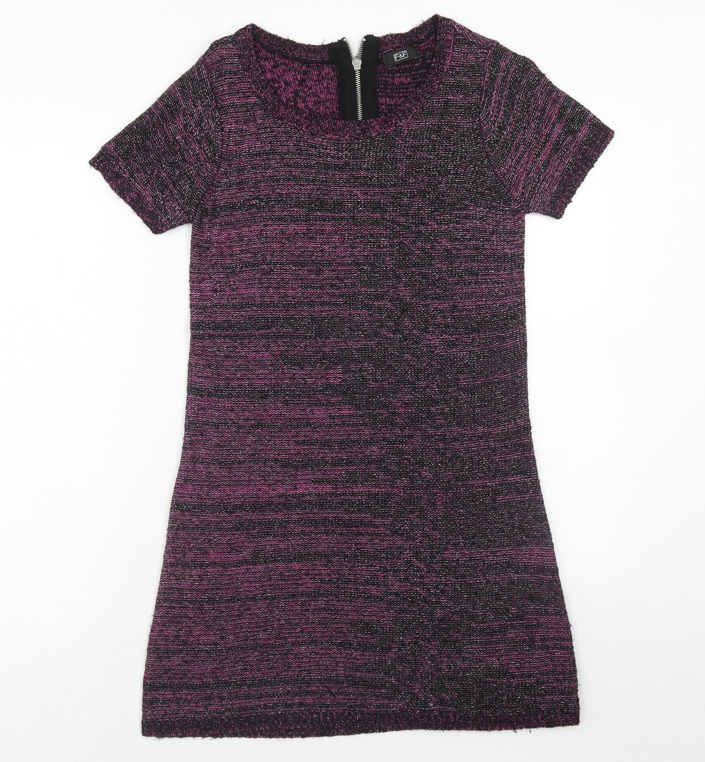 F&F Womens Purple Acrylic Mini Size 10 Boat Neck Zip