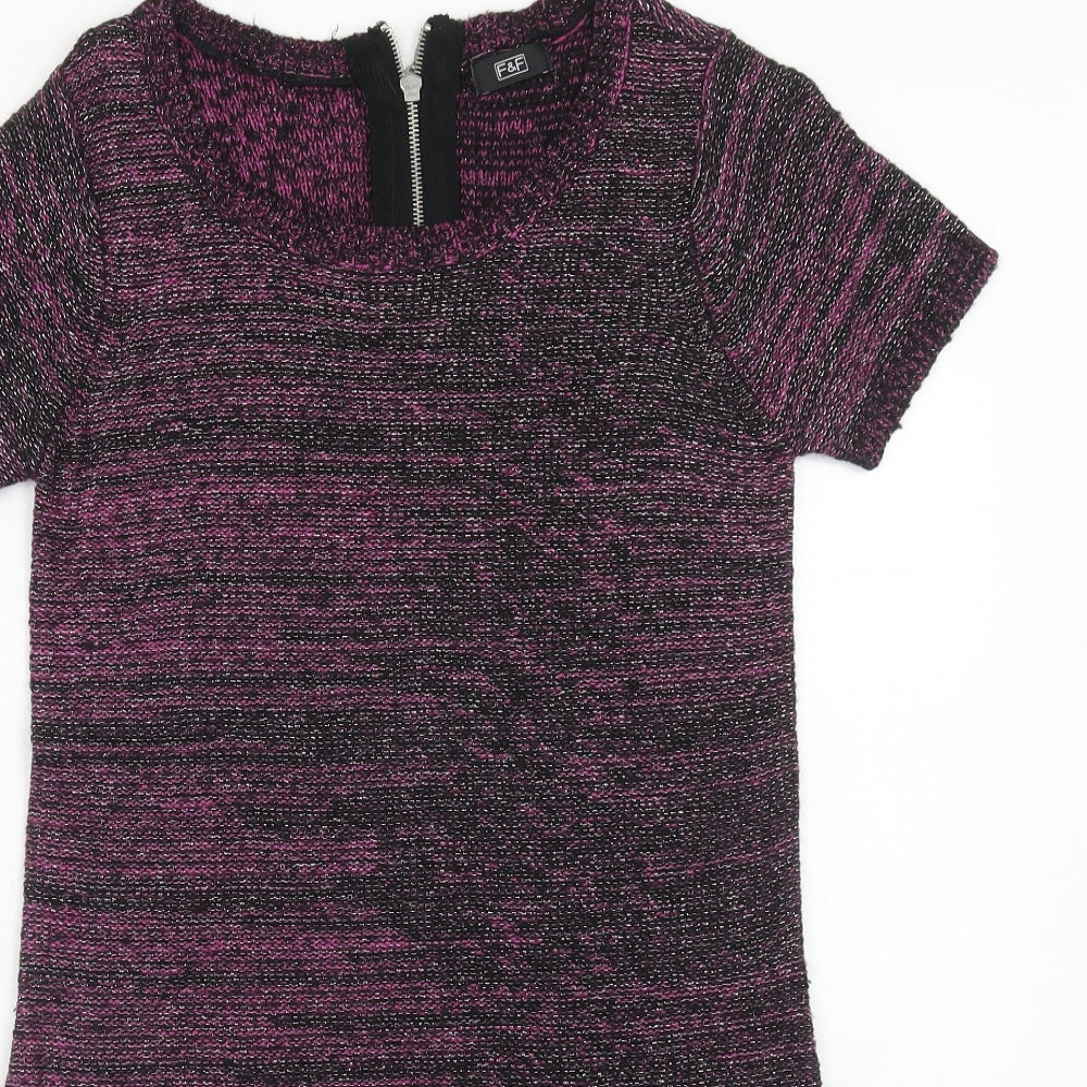 F&F Womens Purple Acrylic Mini Size 10 Boat Neck Zip