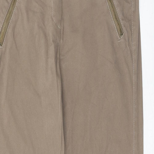 Mango Womens Brown Cotton Trousers Size 10 Regular Zip