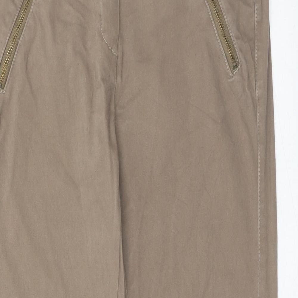 Mango Womens Brown Cotton Trousers Size 10 Regular Zip