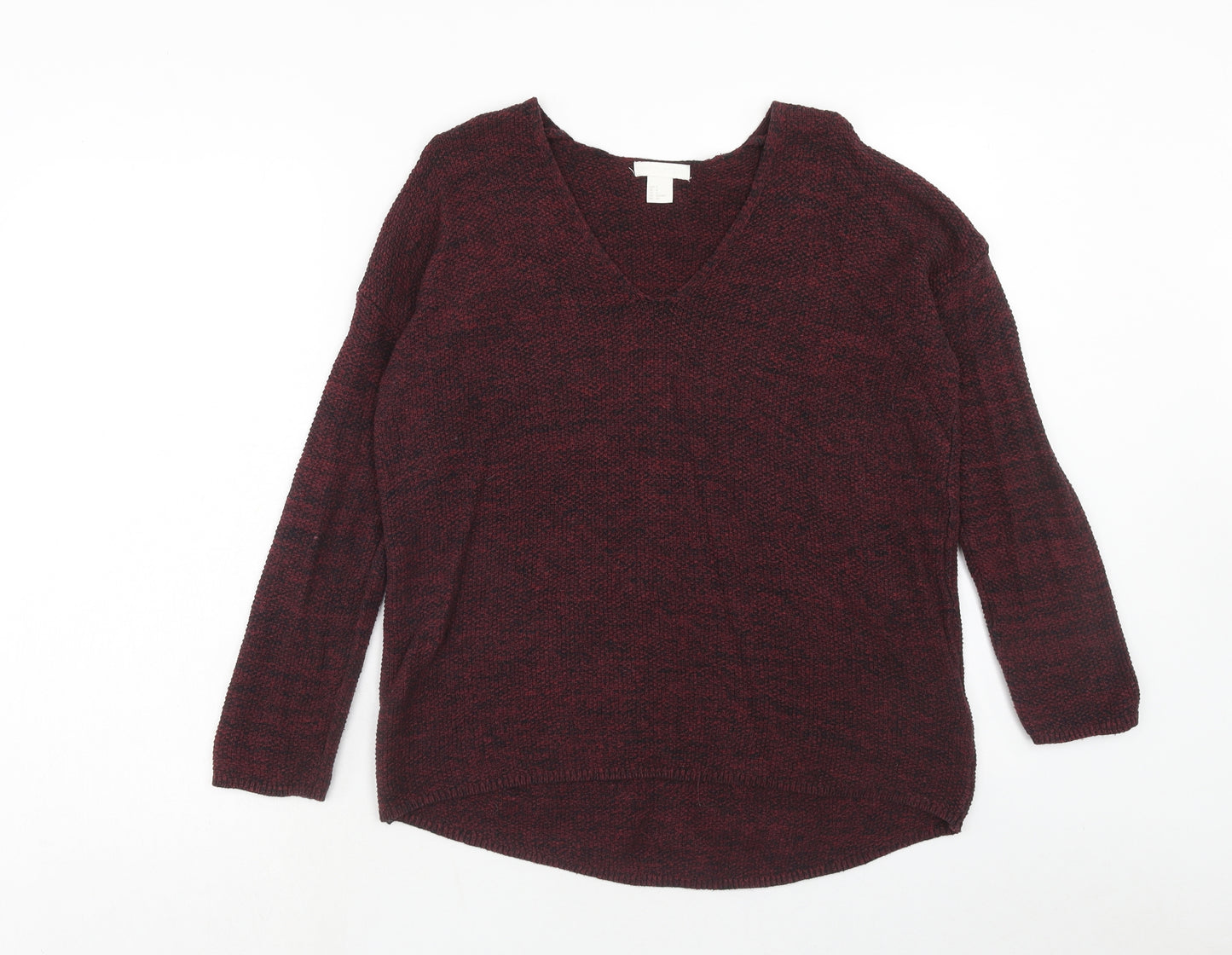 H&M Womens Red V-Neck Cotton Pullover Jumper Size S