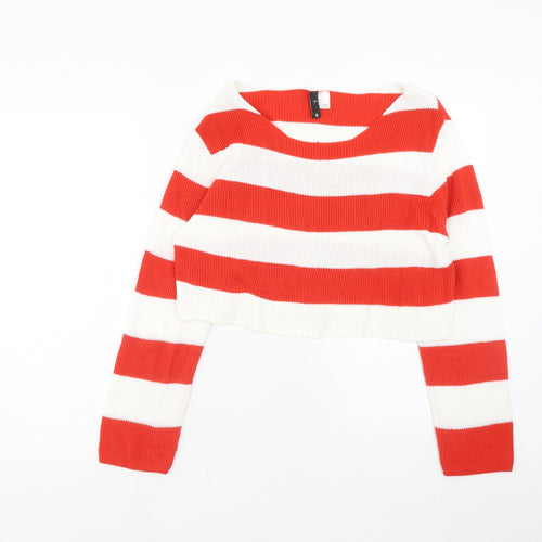 H&M Womens Red Scoop Neck Striped Acrylic Pullover Jumper Size S