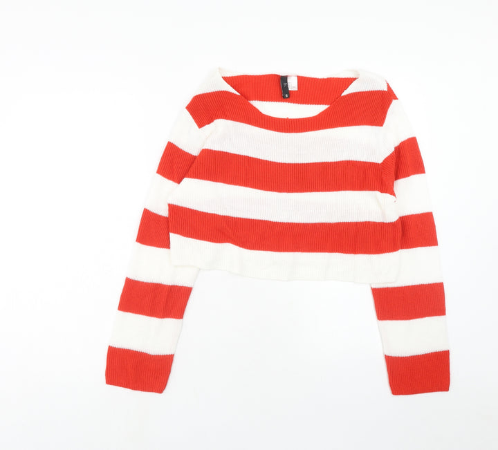 H&M Womens Red Scoop Neck Striped Acrylic Pullover Jumper Size S