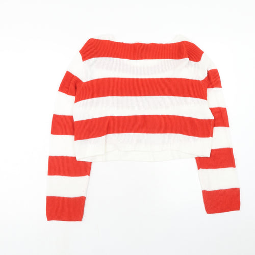 H&M Womens Red Scoop Neck Striped Acrylic Pullover Jumper Size S