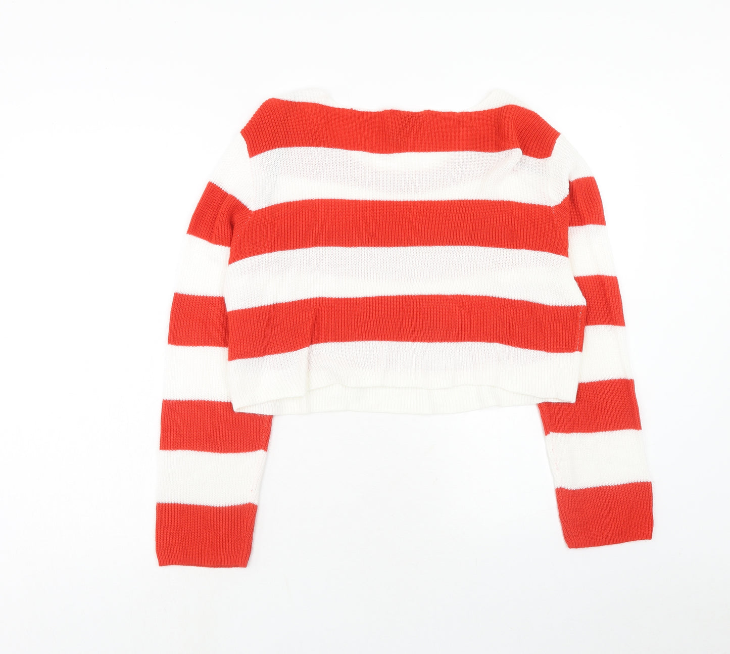 H&M Womens Red Scoop Neck Striped Acrylic Pullover Jumper Size S